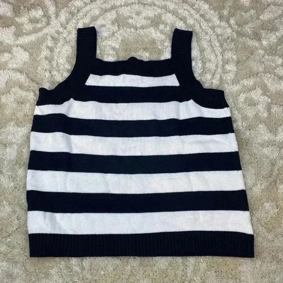 NWT Denim & Co Women's Knit Striped Black & White Tank Top Size XXL Square Neck - Picture 3 of 7